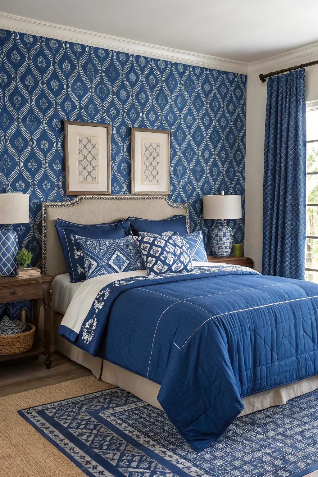 An eye-catching blue feature wall can significantly improve the room's visual.