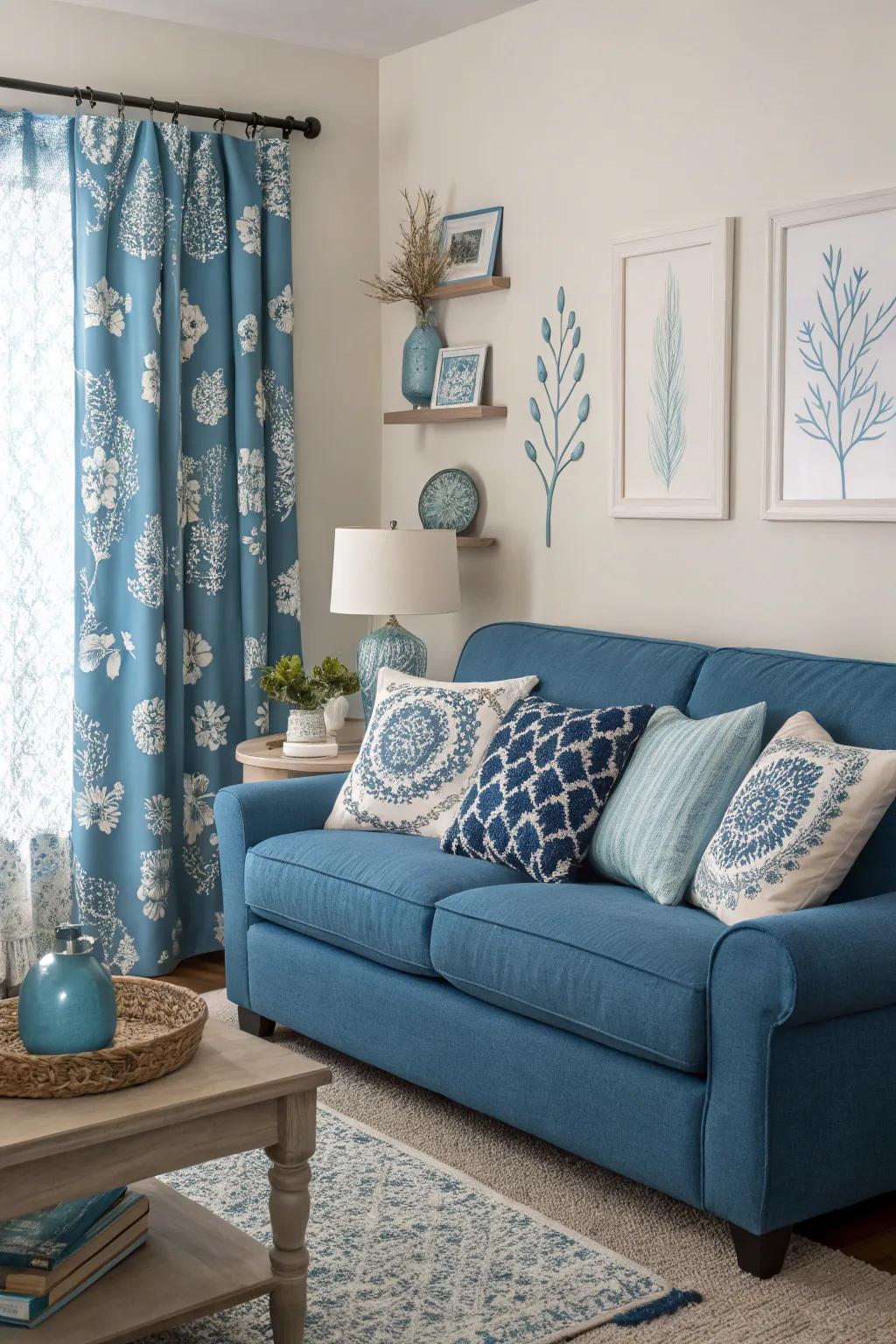 Use multiple shades of blue for a peaceful single-color aesthetic.