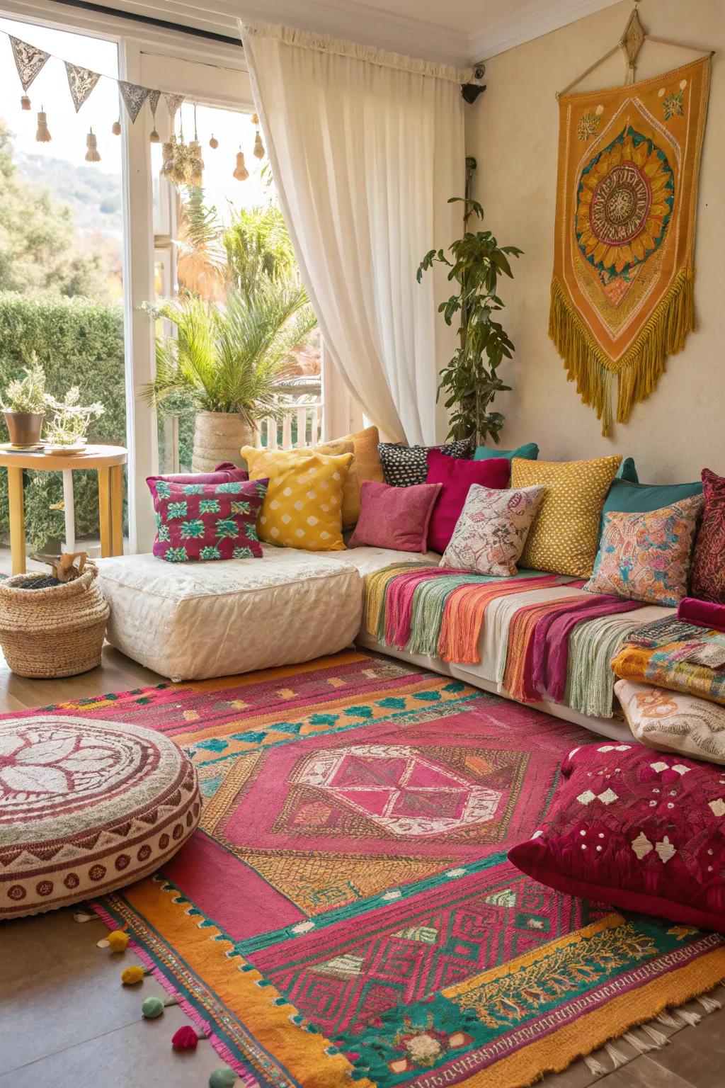 Colors and patterns breathe life into your boho sanctuary.