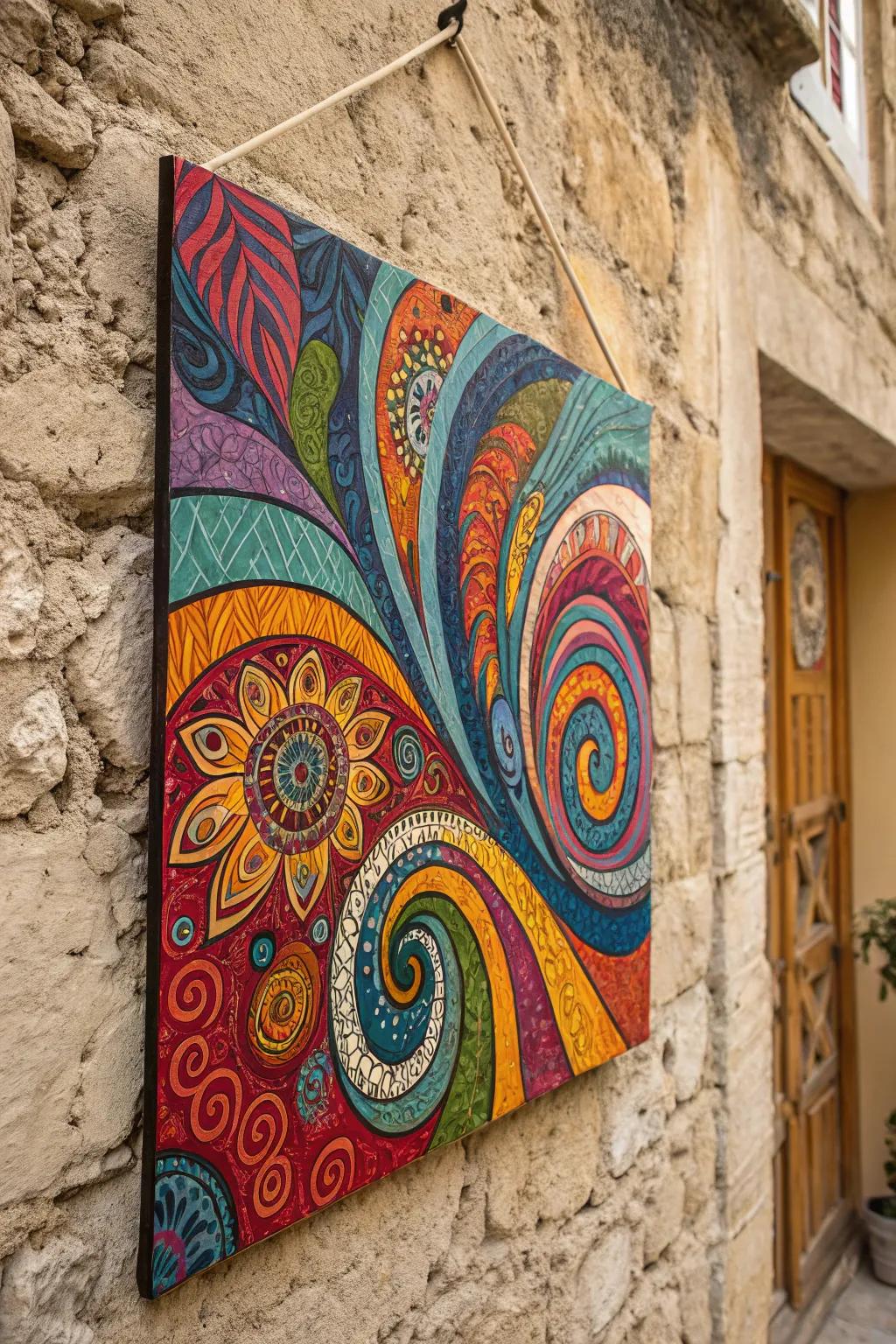 A dreamy abstract painting that invites viewers to explore a realm filled with imagination and color.