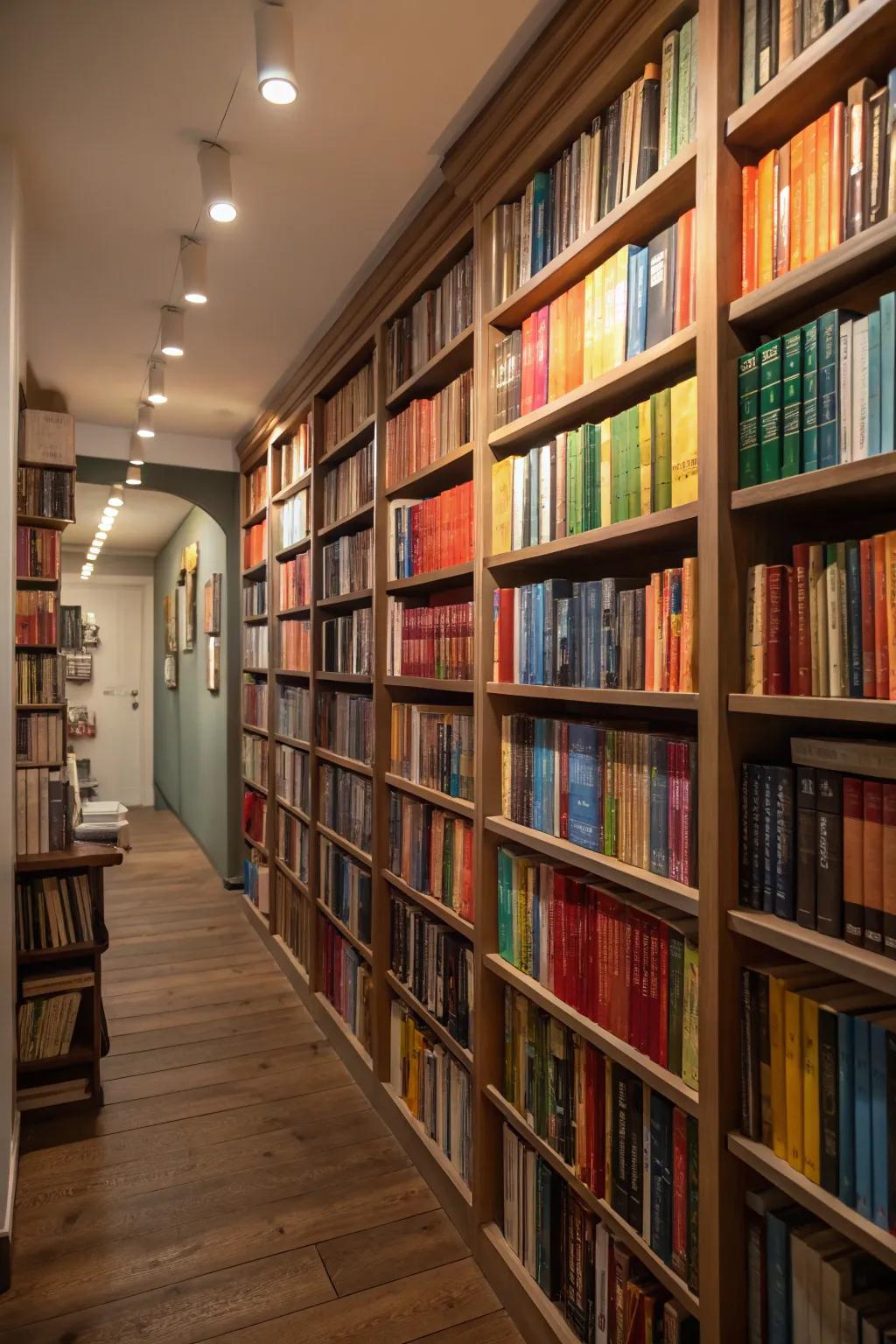 An eye-catching floor-to-ceiling book display.