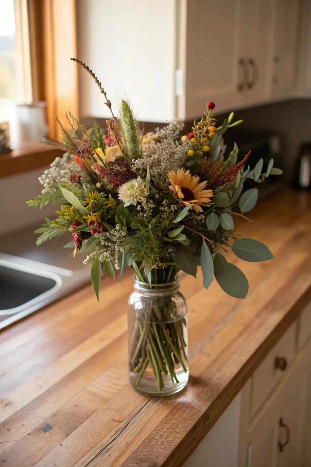 Country wildflower bouquet with natural charm.