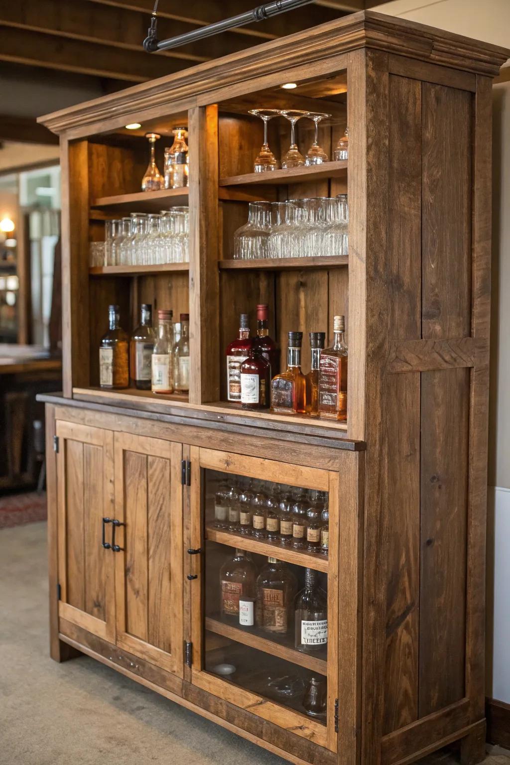Convert an old media center into a practical bourbon cabinet.