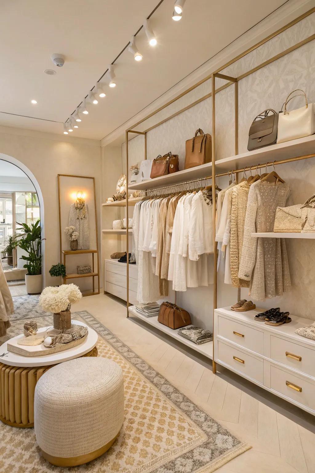A store interior displaying a soft, neutral palette, radiating warmth and elegance.