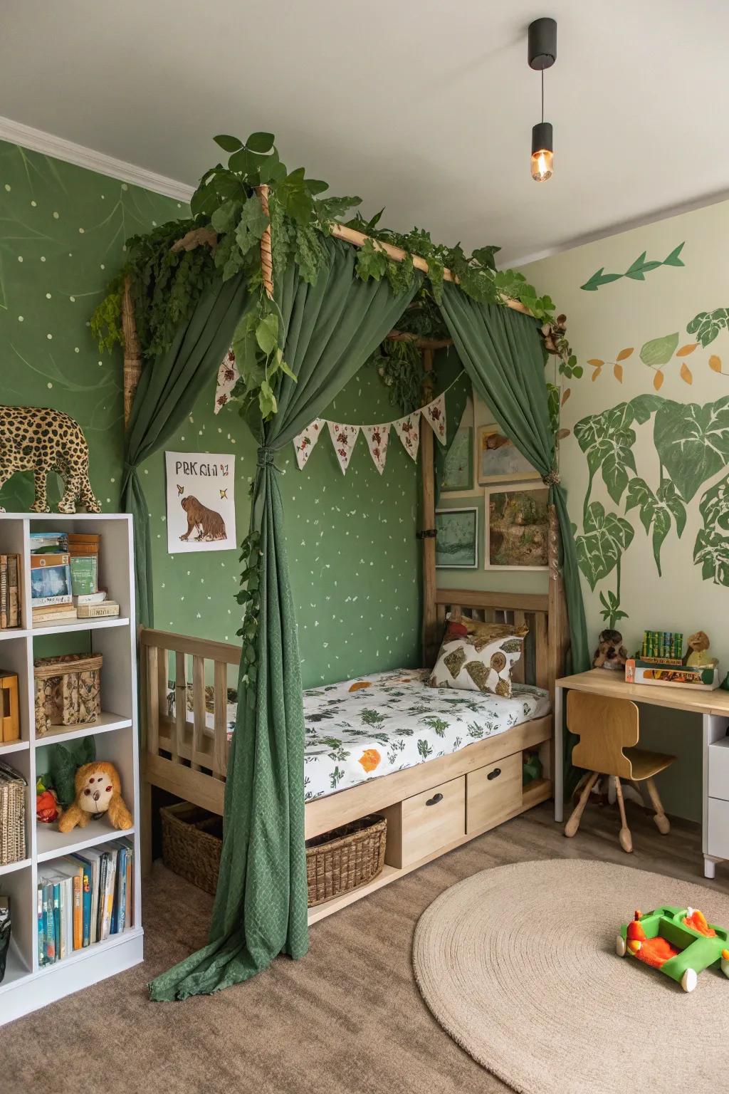 Transform bedtime into a safari with a jungle-themed canopy.