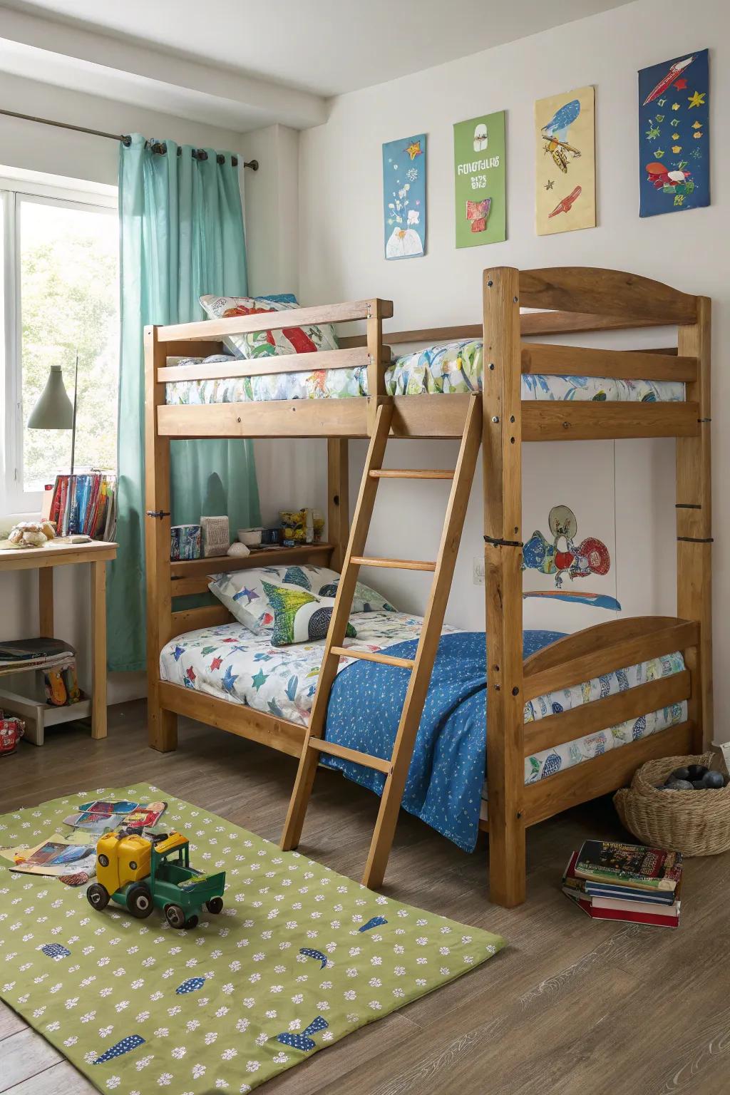 Bunk beds effectively utilize vertical space for rest and recreation.