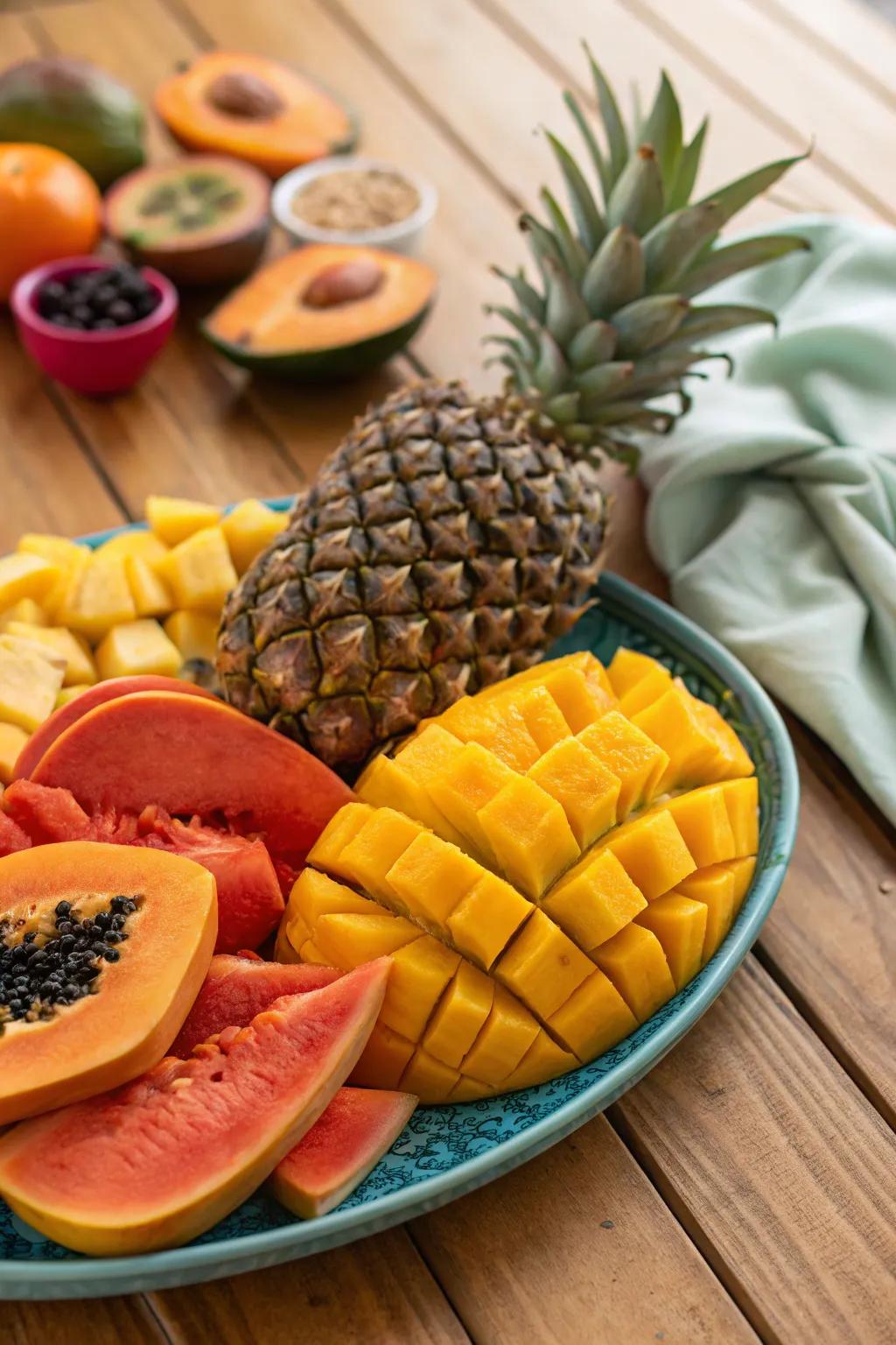 A spectrum of colors with an exotic fruit celebration.