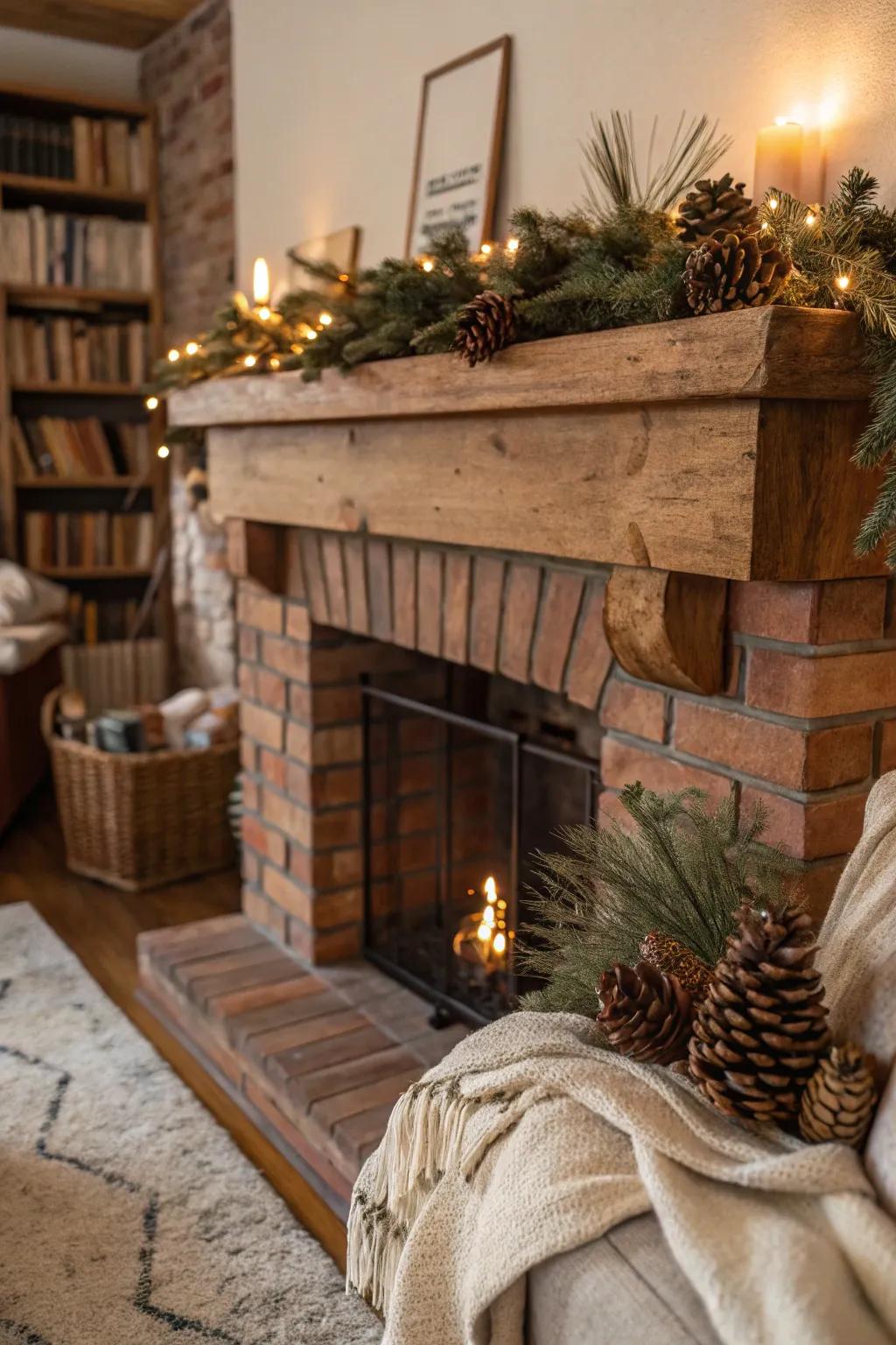 A wood mantel will give your fireplace added warmth.