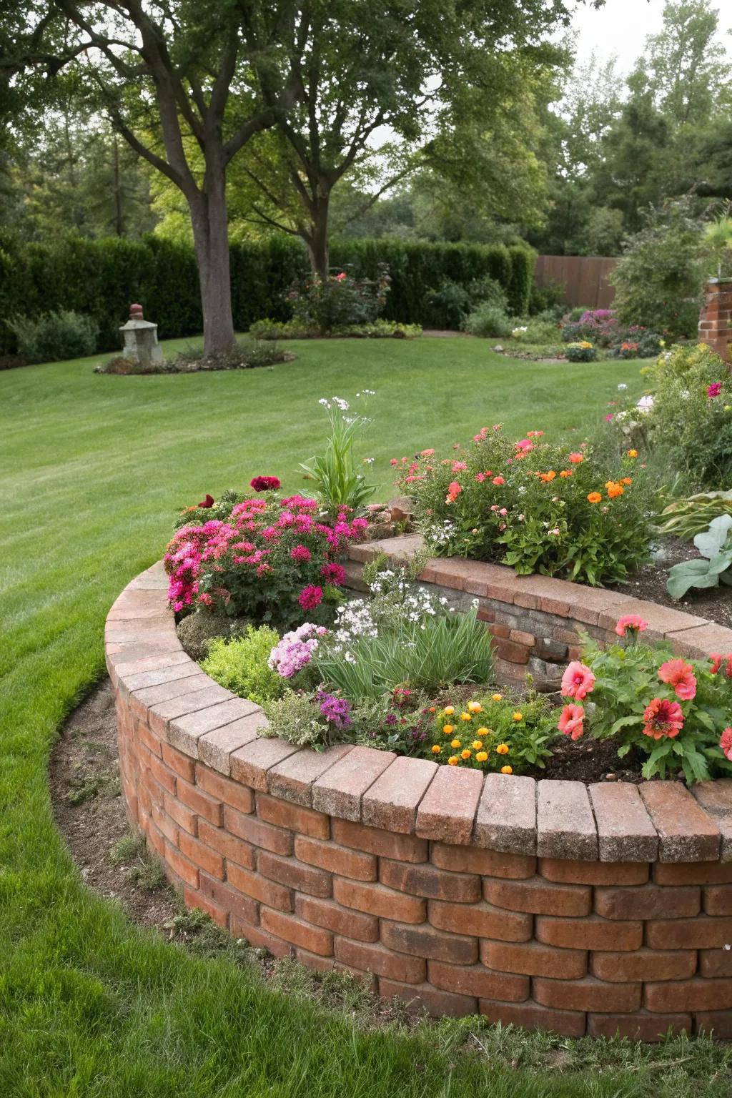 Incorporate an appealing twist into your garden by implementing a circular brick raised garden bed.