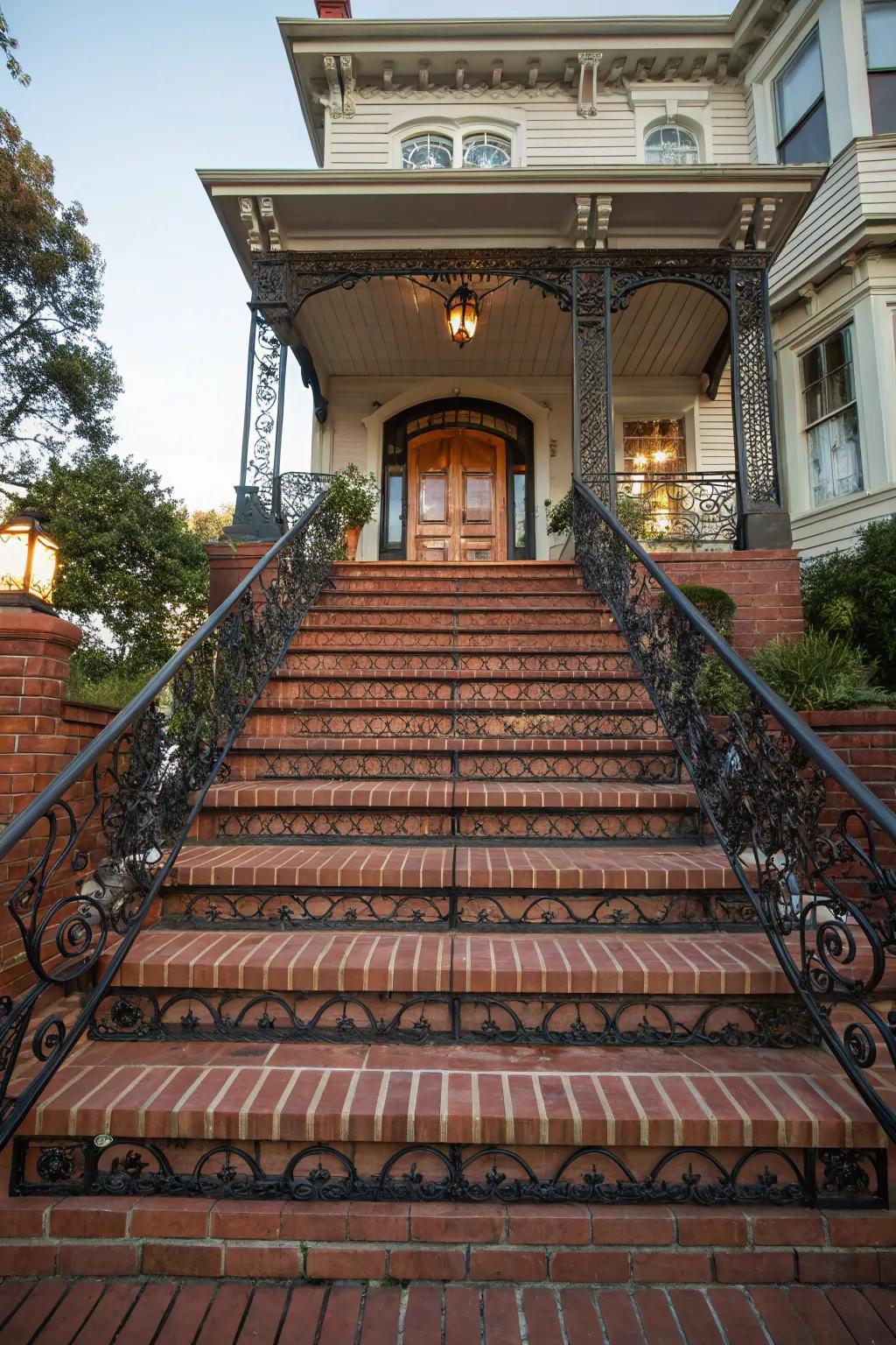 Elegant brick steps enhancing a home's entrance.