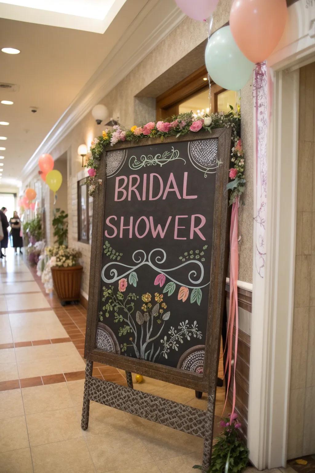 A superbly crafted slate board sign greets guests with a tailored flourish.