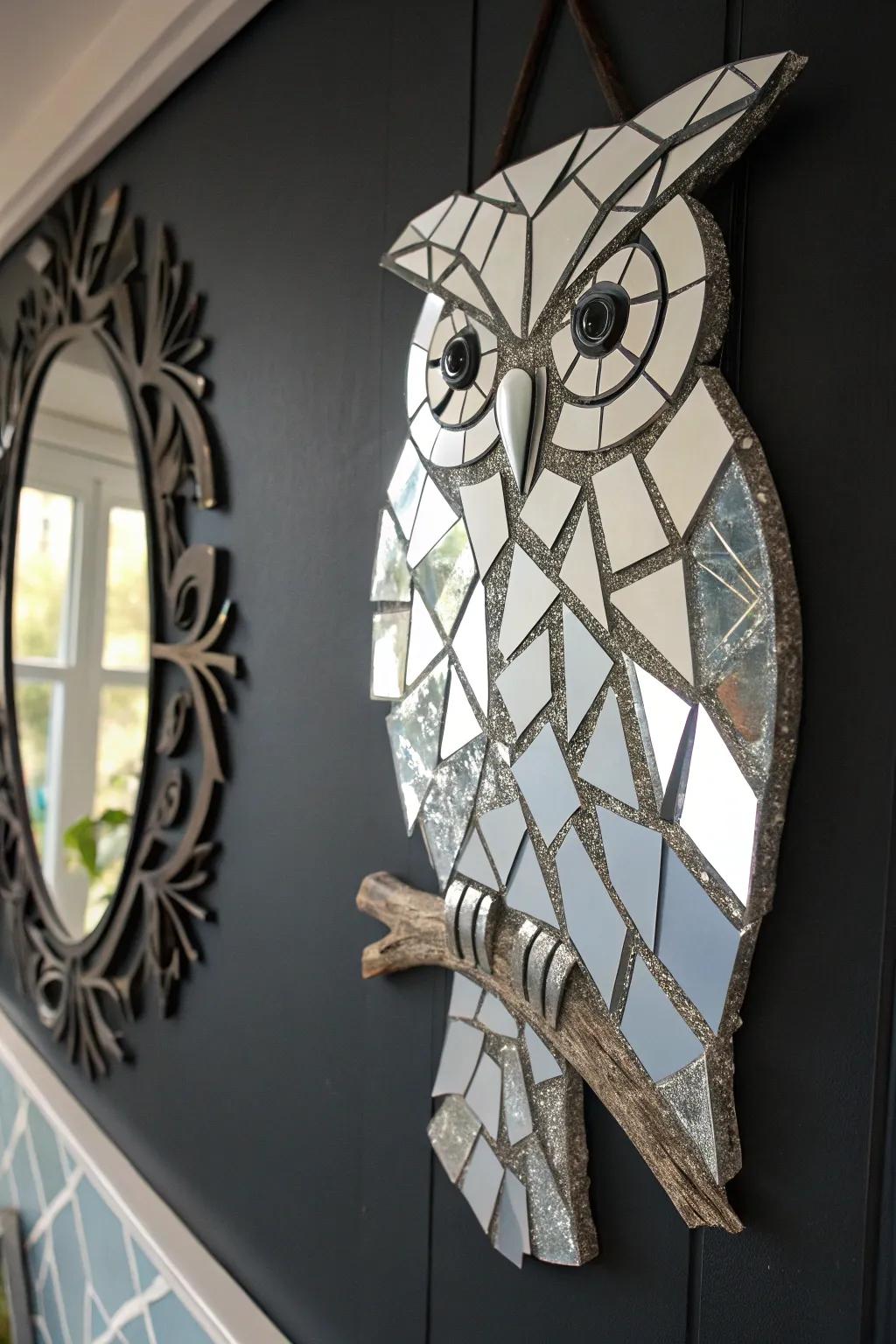 A touch of reflective fun: wildlife art created with mirror pieces.