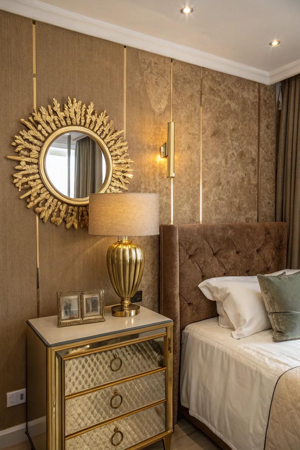 Gilded highlights in lighting and décor lend a luxurious feel.