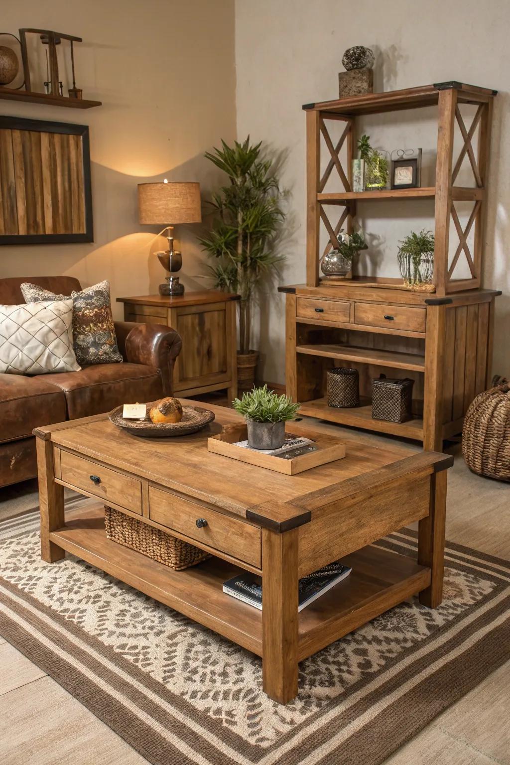 Comforting real wood accents fashion an inviting, organic ambiance.