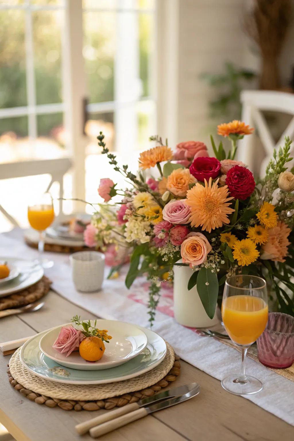 Seasonal flowers contribute a hint of refinement to your brunch display.