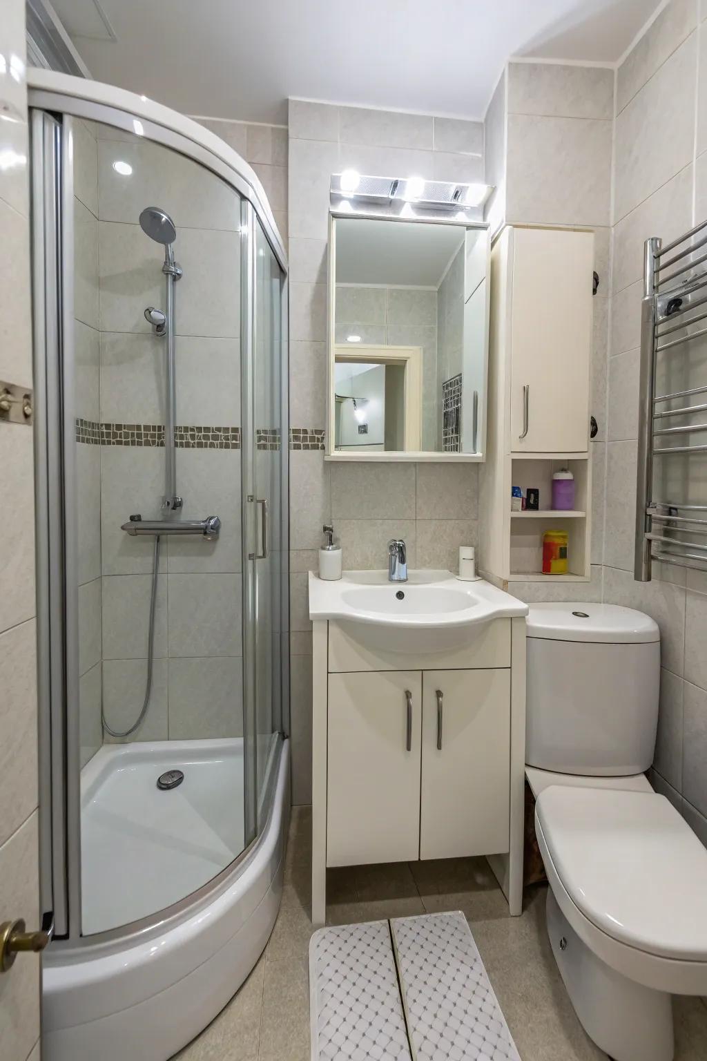 Clever layout decisions maximize limited bathroom space.