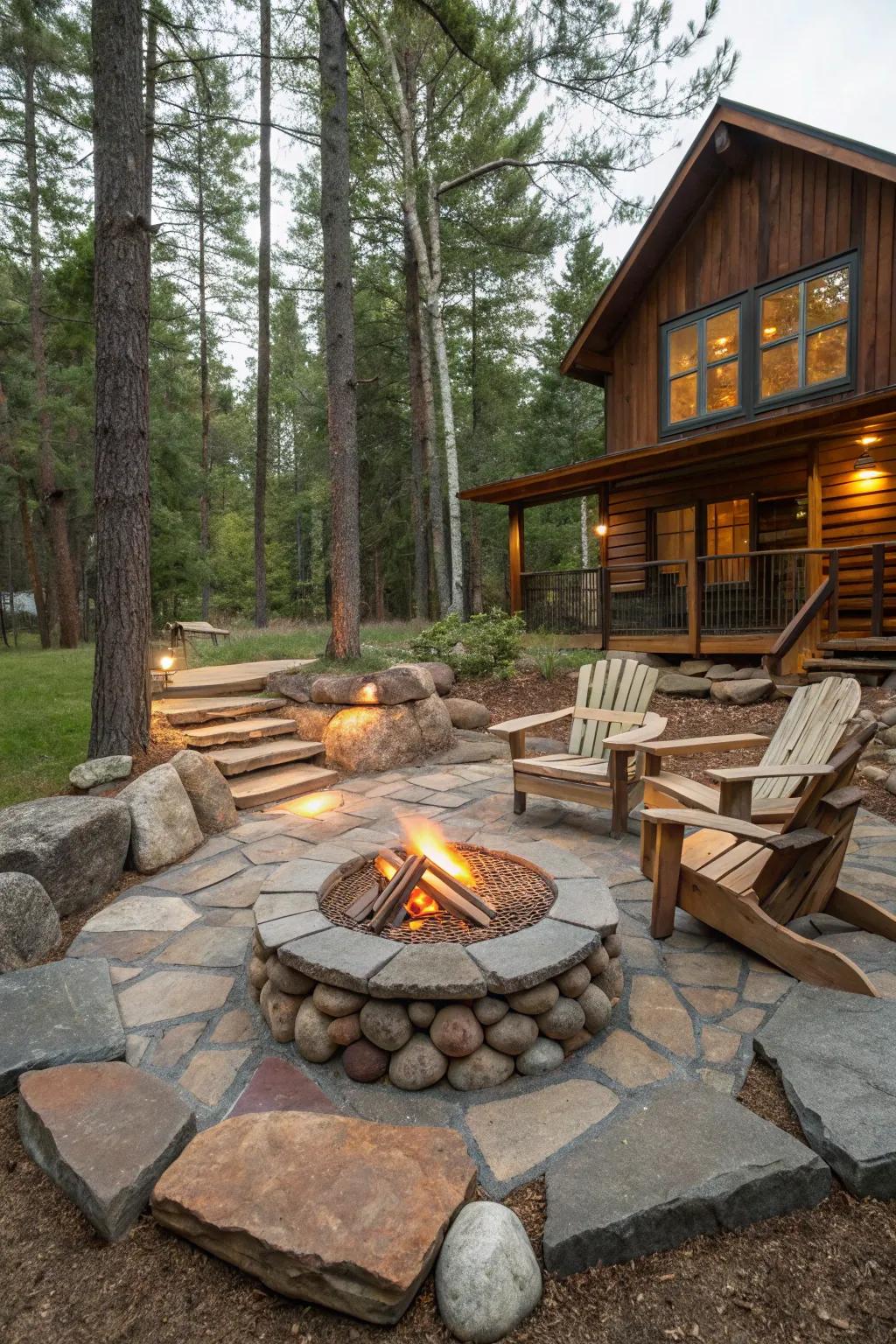 A bonfire spot offers a cozy area for gathering in your cabin landscape.
