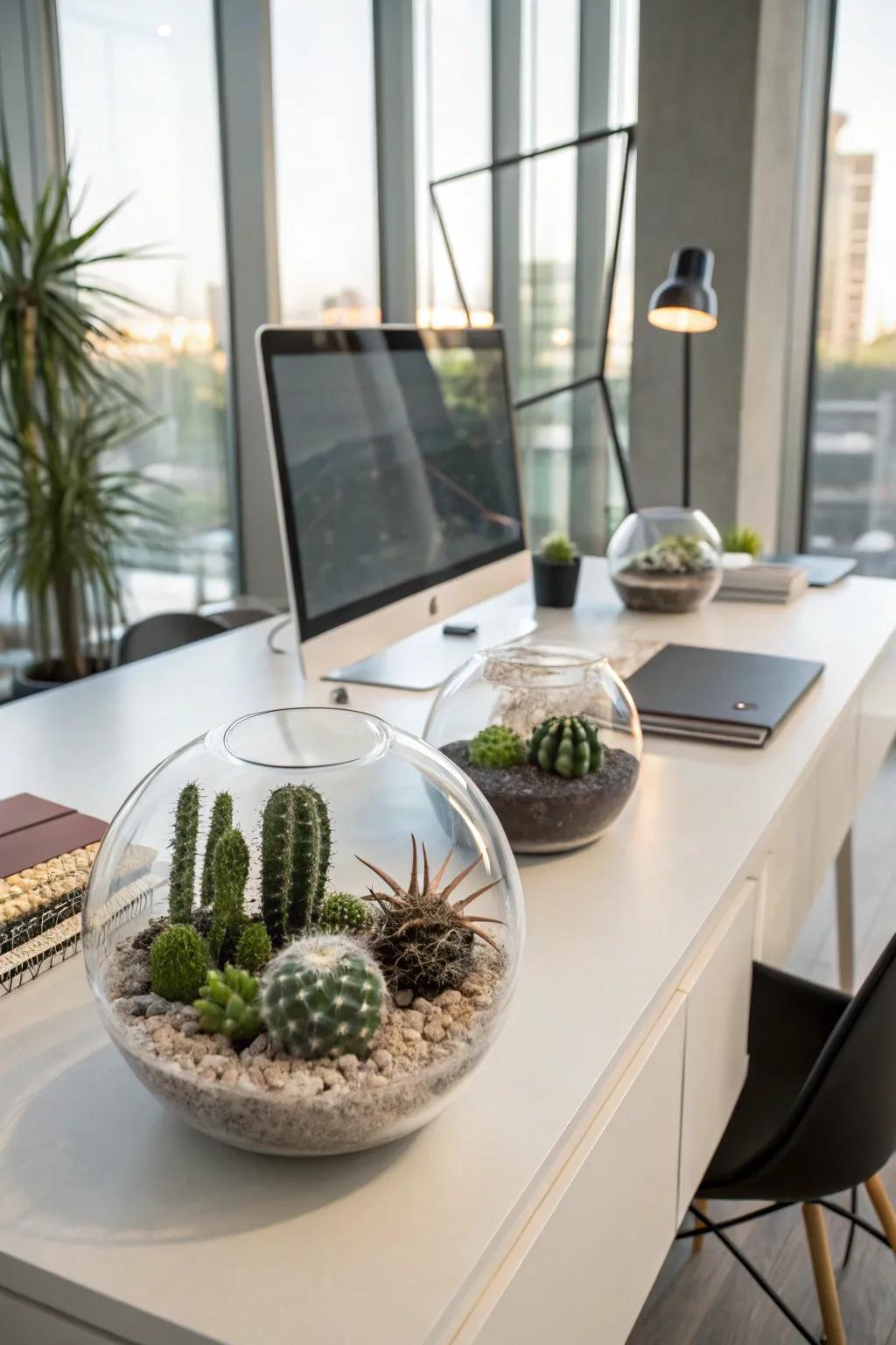 Crystal enclosures present a contemporary habitat for your cacti.