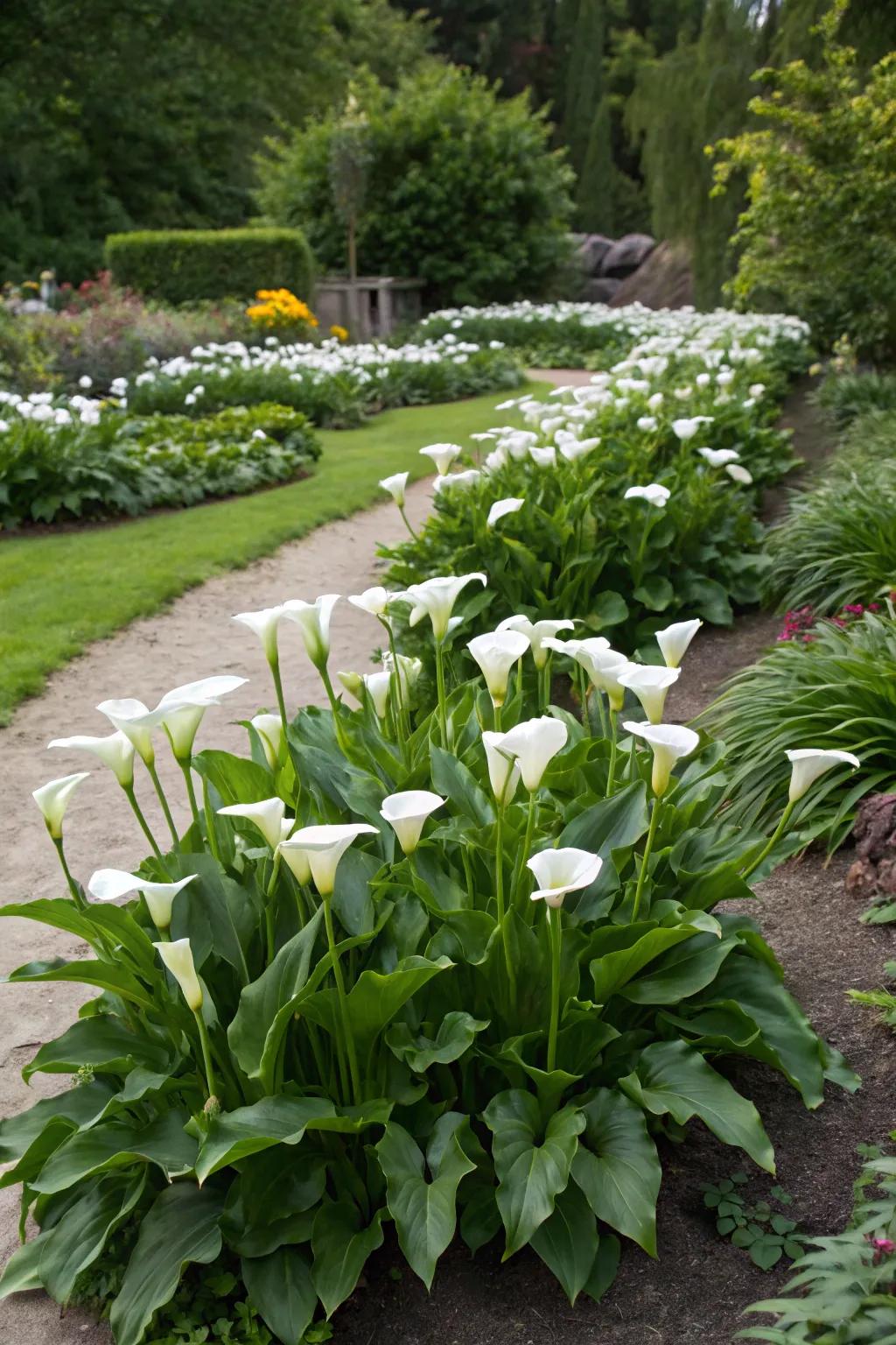 Swan flowers organized in asymmetrical clusters to create a captivating garden aesthetic.