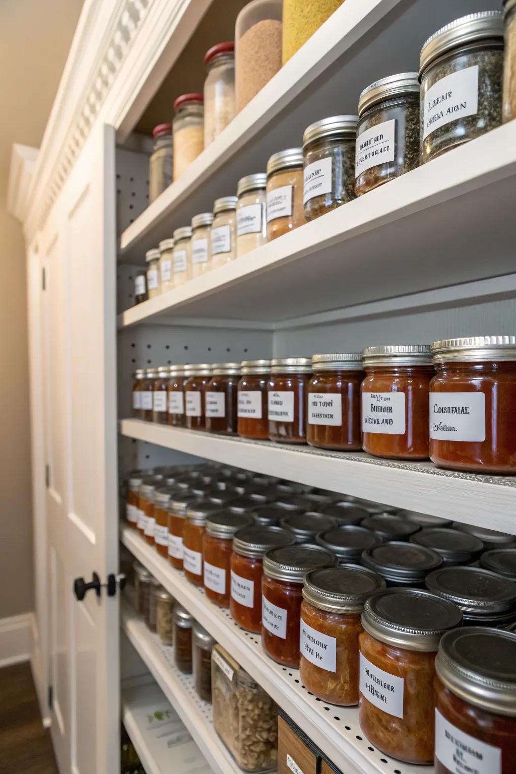 Quickly find what you need with labeled canning jars in your storage closet.