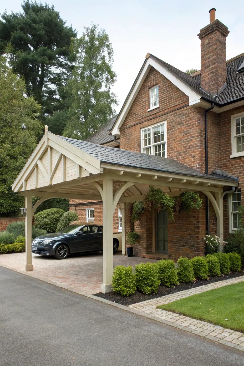 Traditional carport design radiating enduring charm.