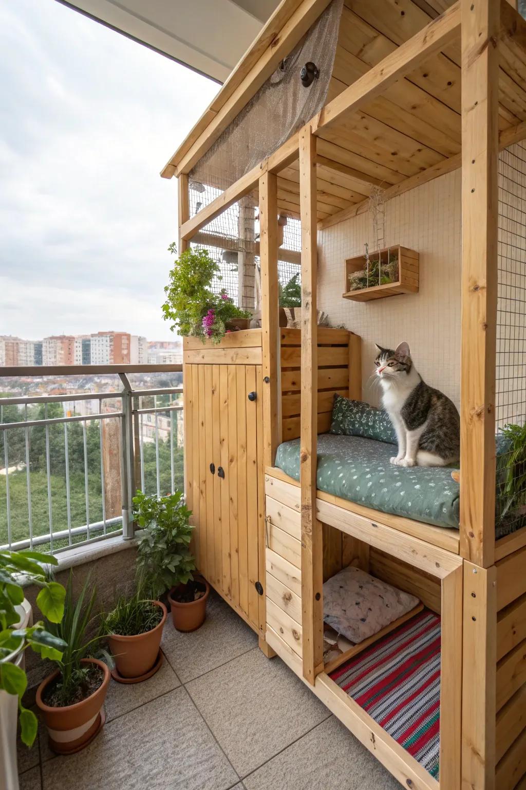 Craft your own wooden catio for a customized feel.