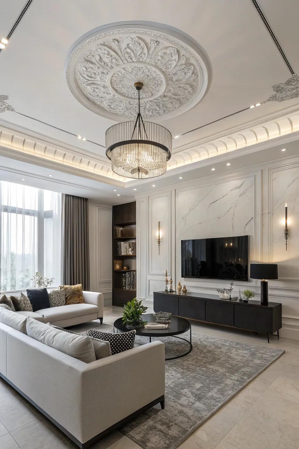 Minimalist medallions offer a contemporary touch.
