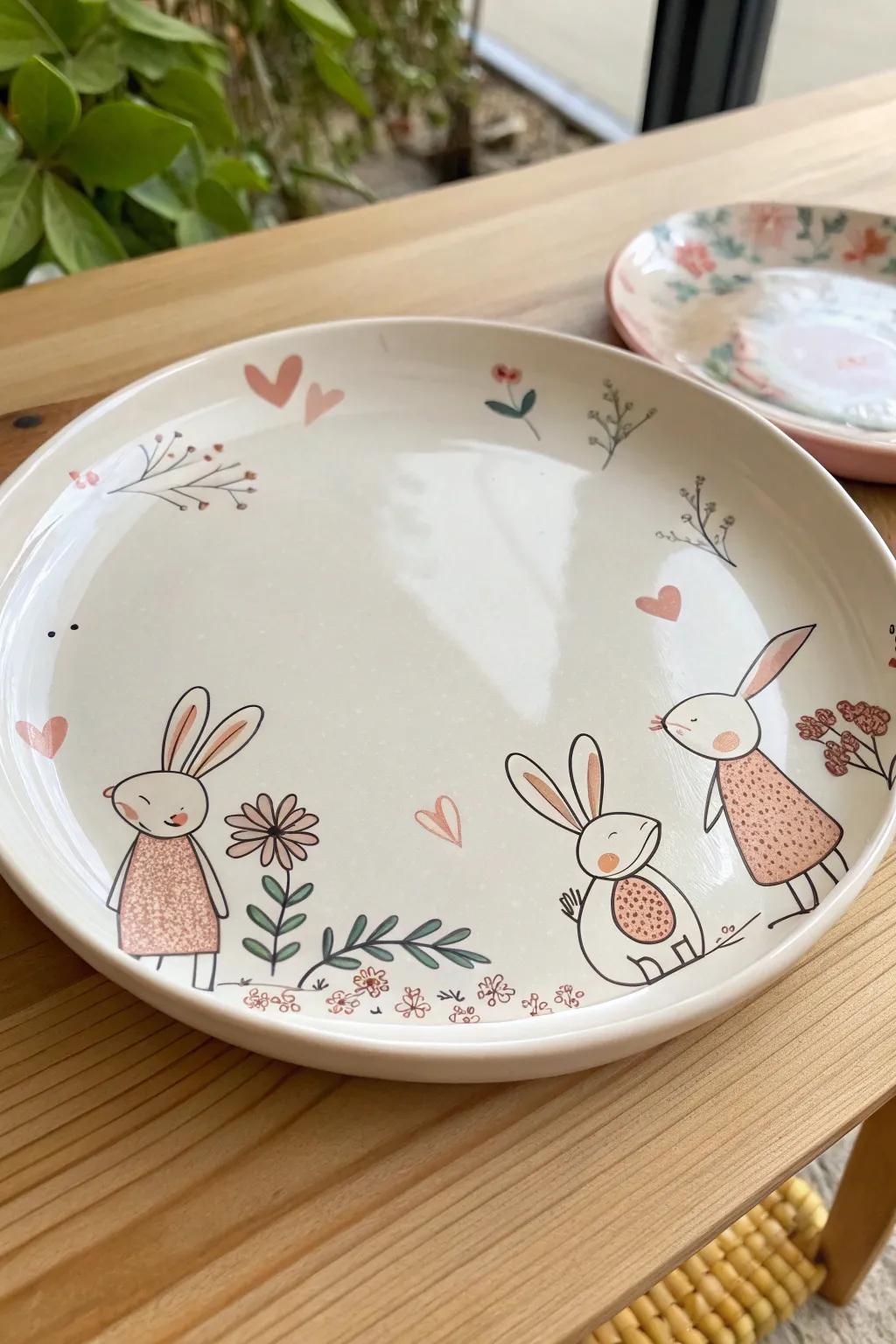 Add a hint of playfulness to your table using this delightful rabbit-themed ceramic serving dish.