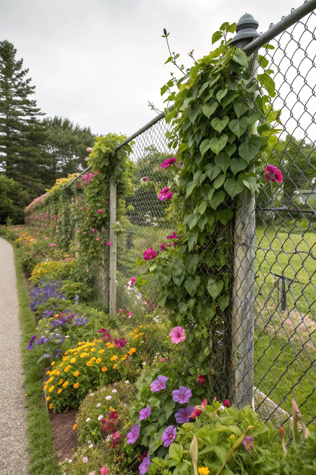 Climbing plants can transform your fence into a green masterpiece.