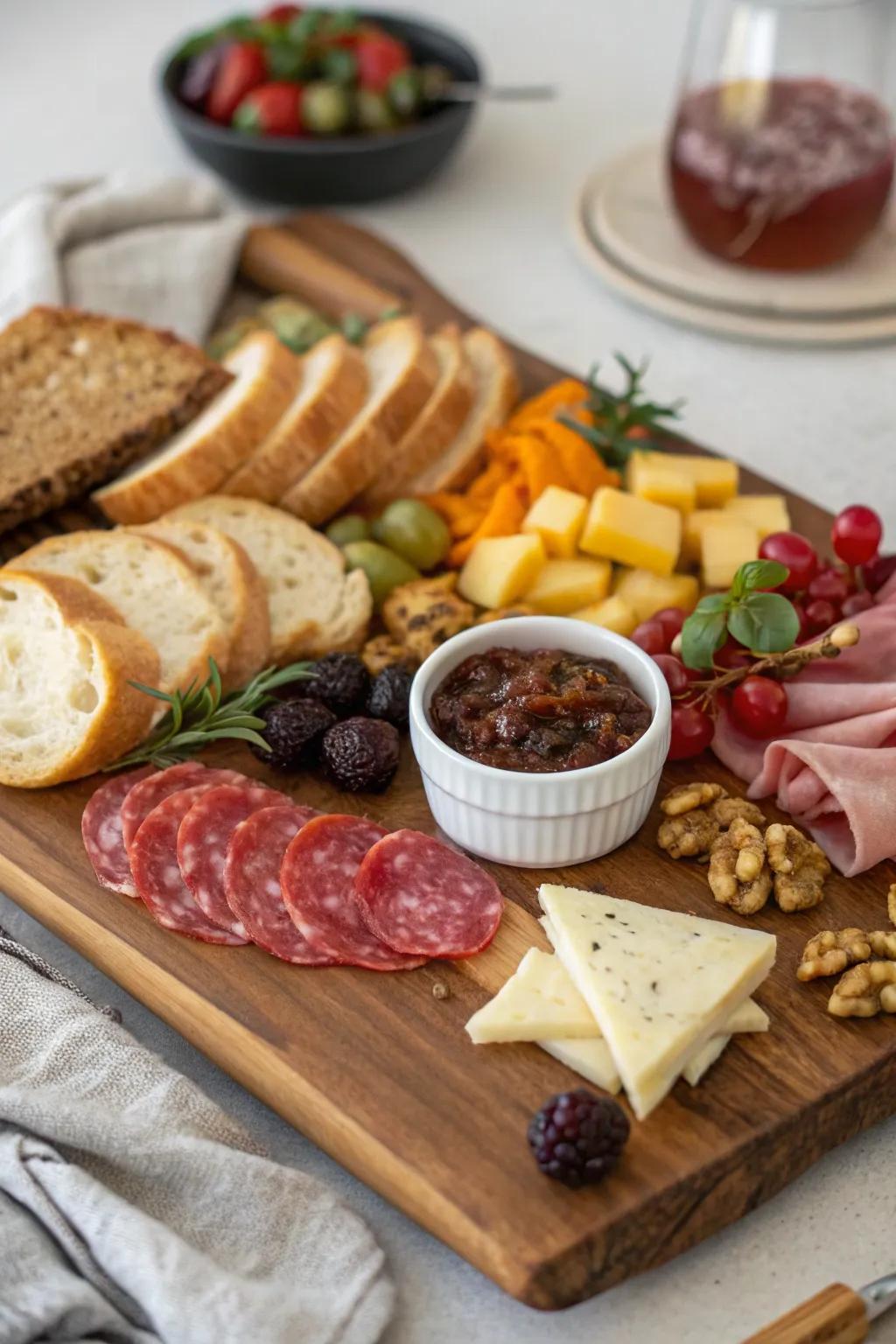 Rustic charm with artisanal breads and preserves.