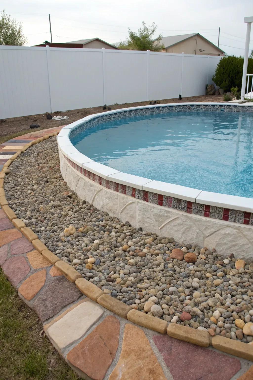 Pebble perimeters introduce texture and color around your pool.