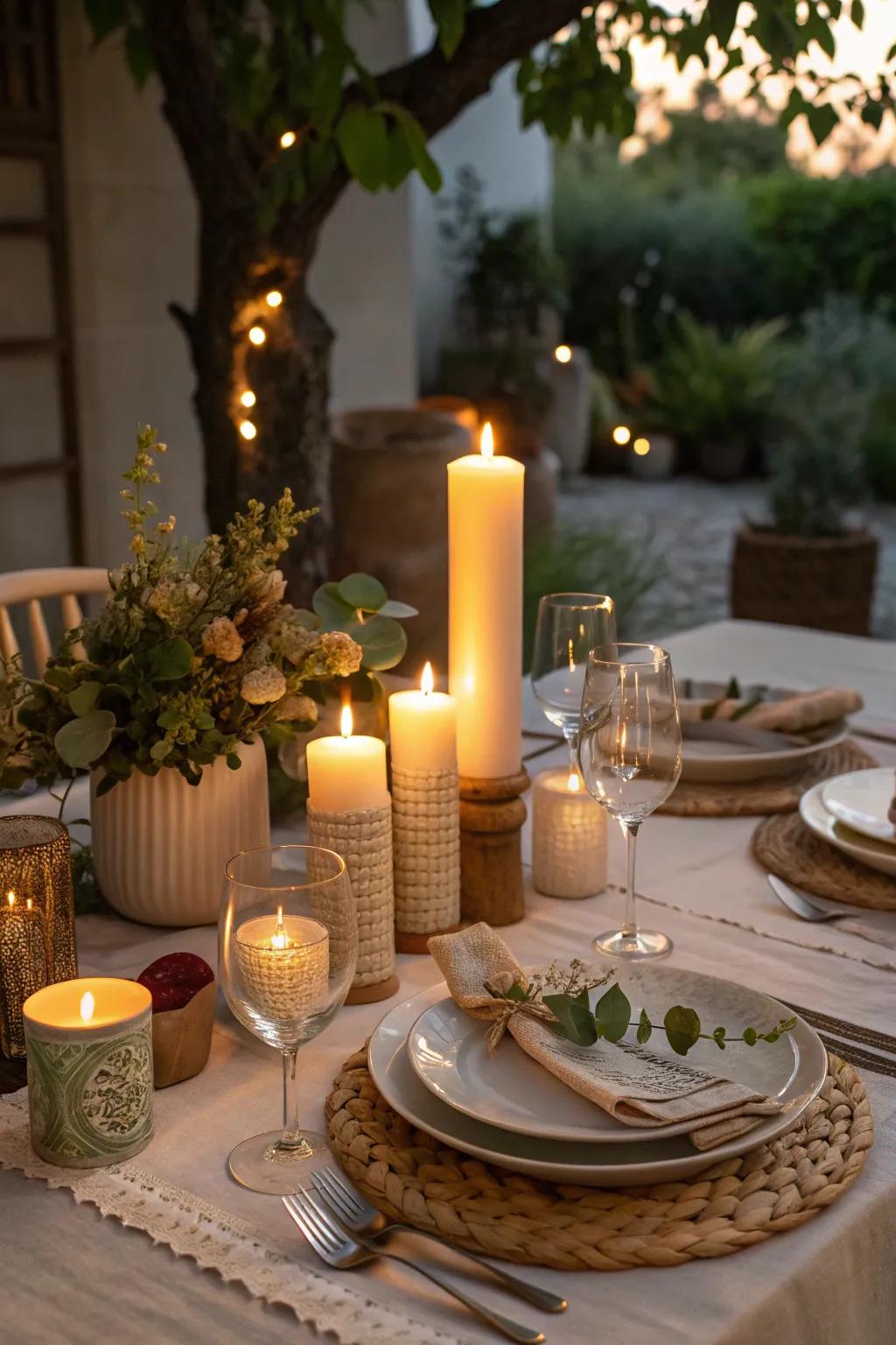 An array of candles creates a magical ambiance.