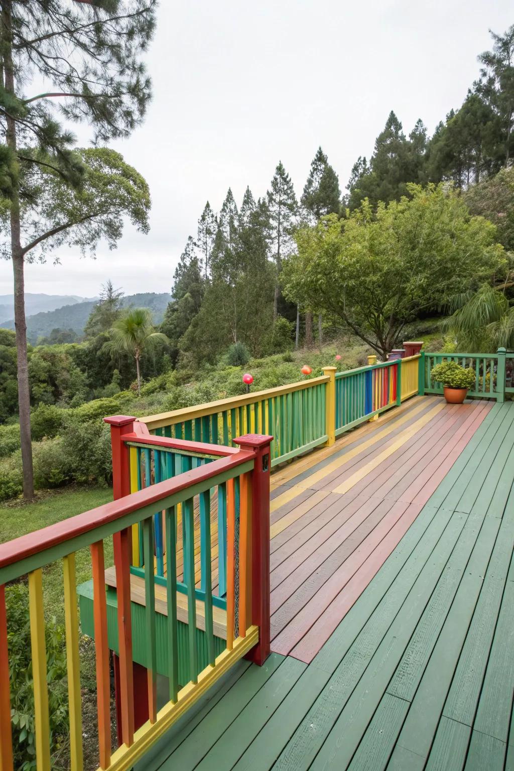 Wood railings colored in striking shades inject personality into your deck.