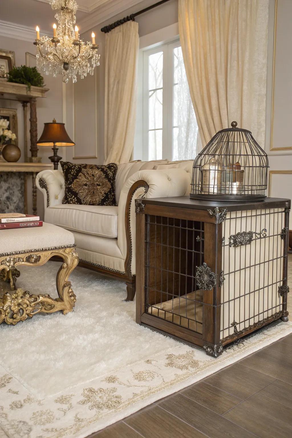 A metal dog house can easily double as an elegant side table.