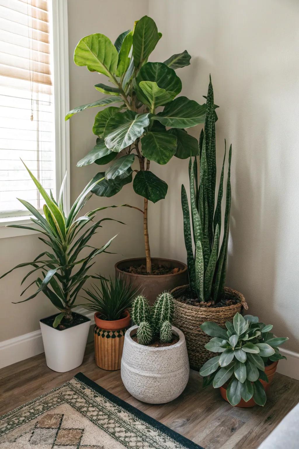 Lush plants injecting life into a serene room corner.