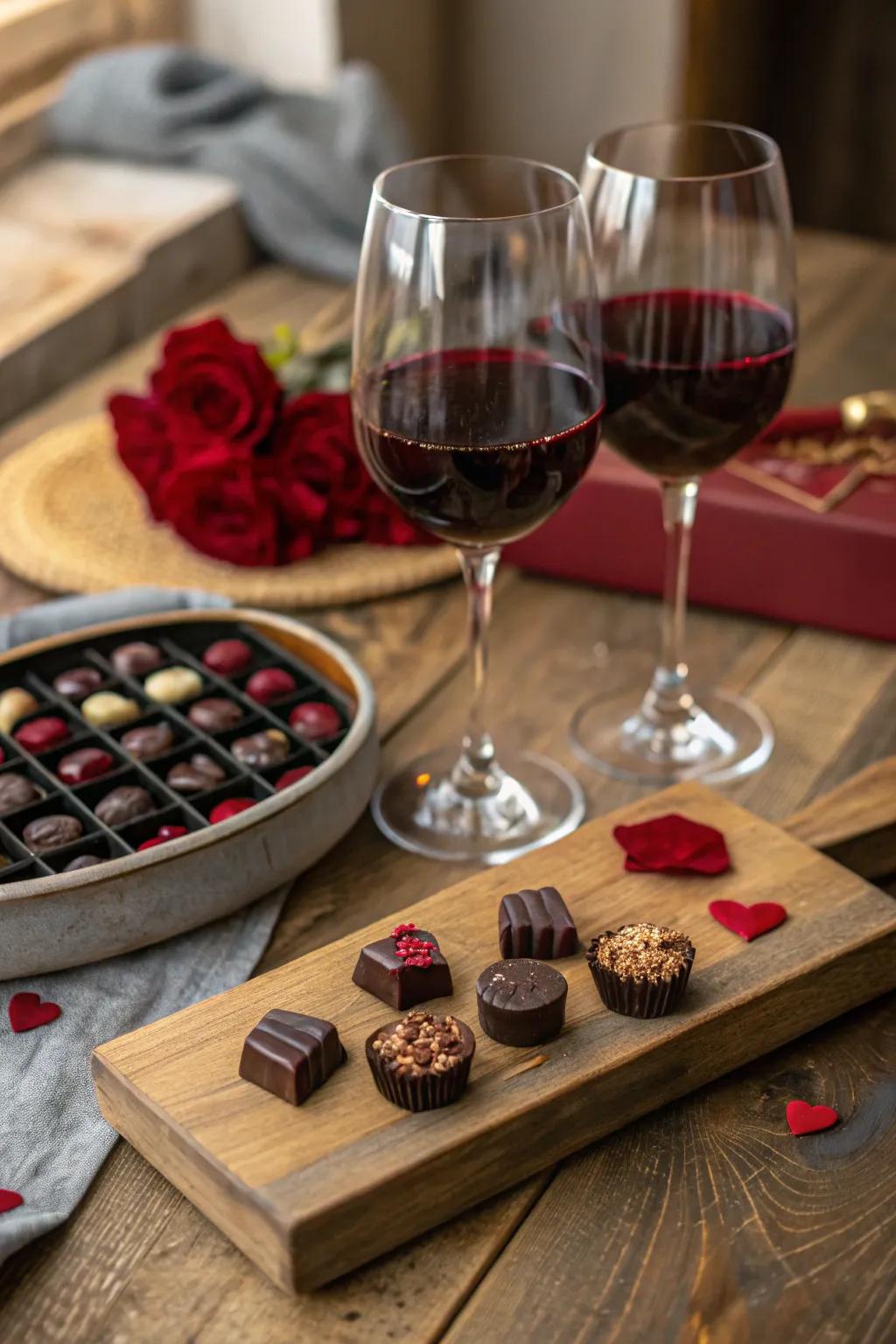 A comfortable setting created for a delightful chocolate and wine tasting.
