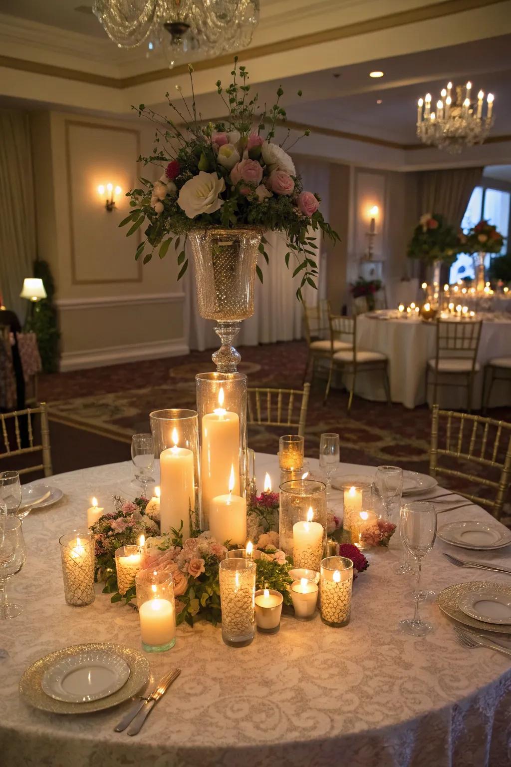 Illumination pieces of differing sizes contribute warmth and allure.