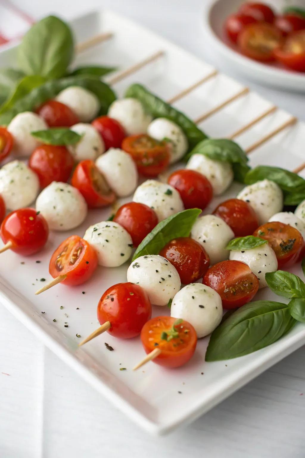 Caprese skewers add vivid color to your Christmas Eve.