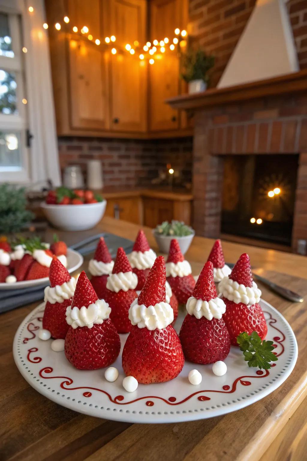 Strawberry Santa toppers—a delightful and tasty holiday treat.