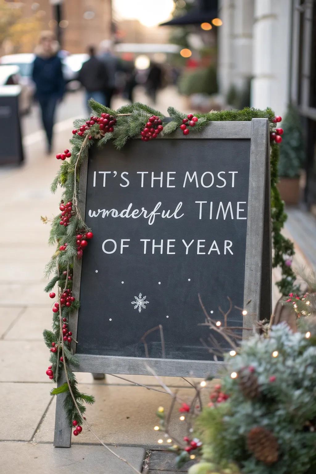 Refresh your holiday sentiment effortlessly with a slate board placard.
