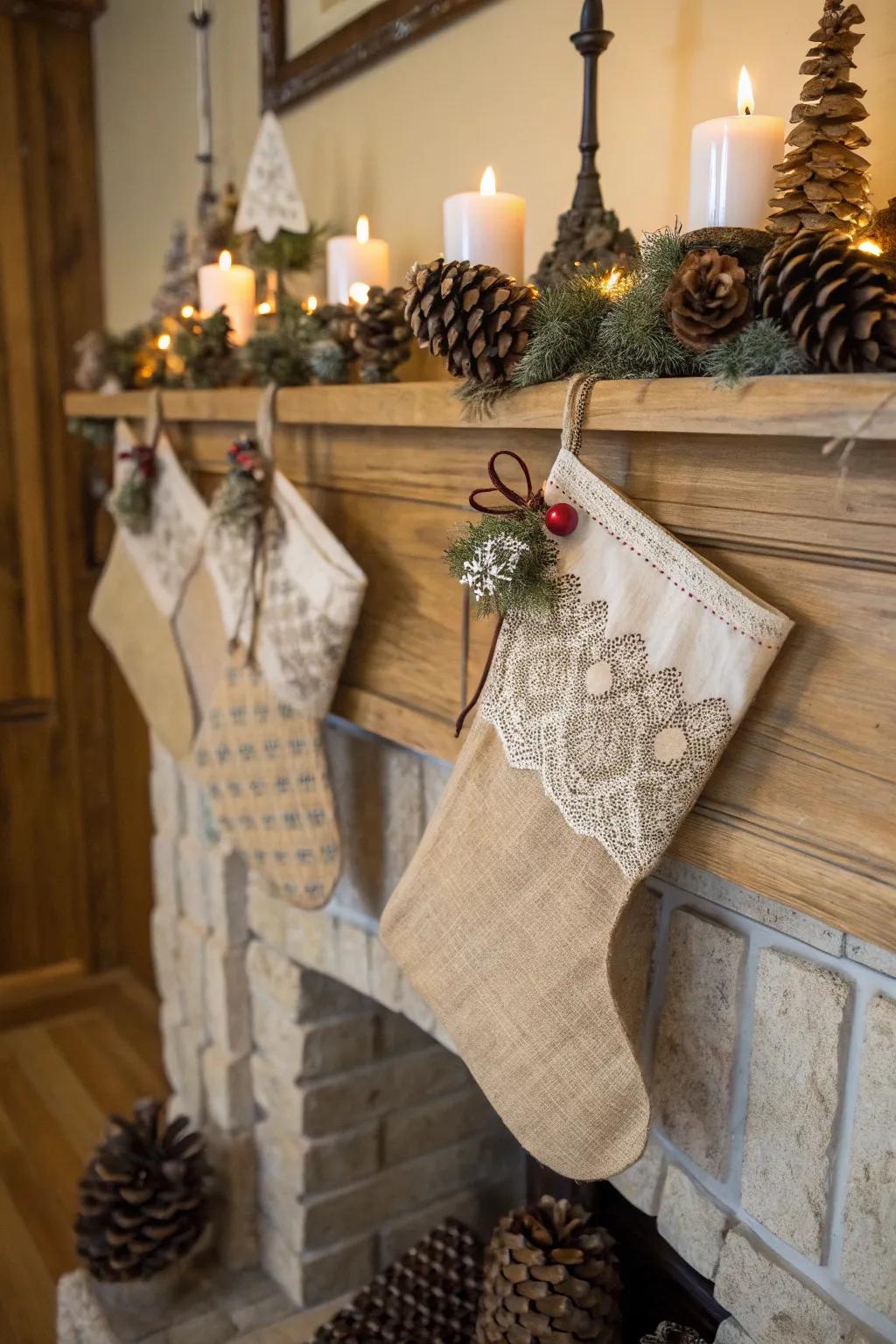 Vintage stockings contribute a hint of nostalgia to your festive decorations.