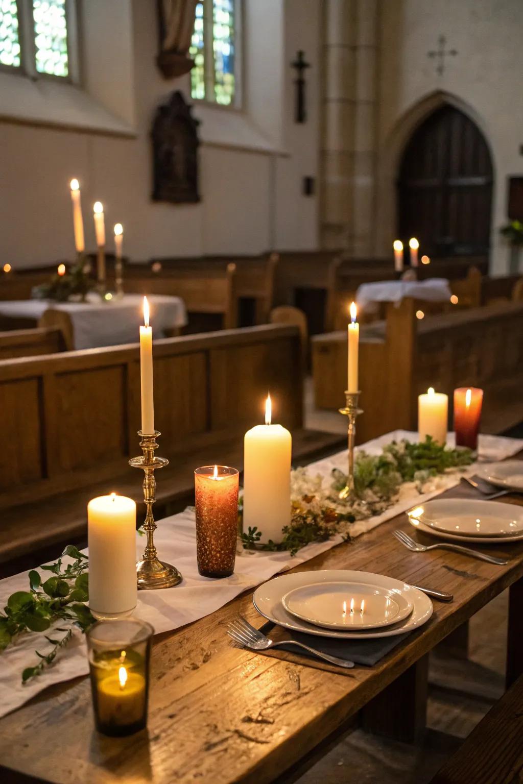 Candles foster an inviting and warm ambiance for church events.