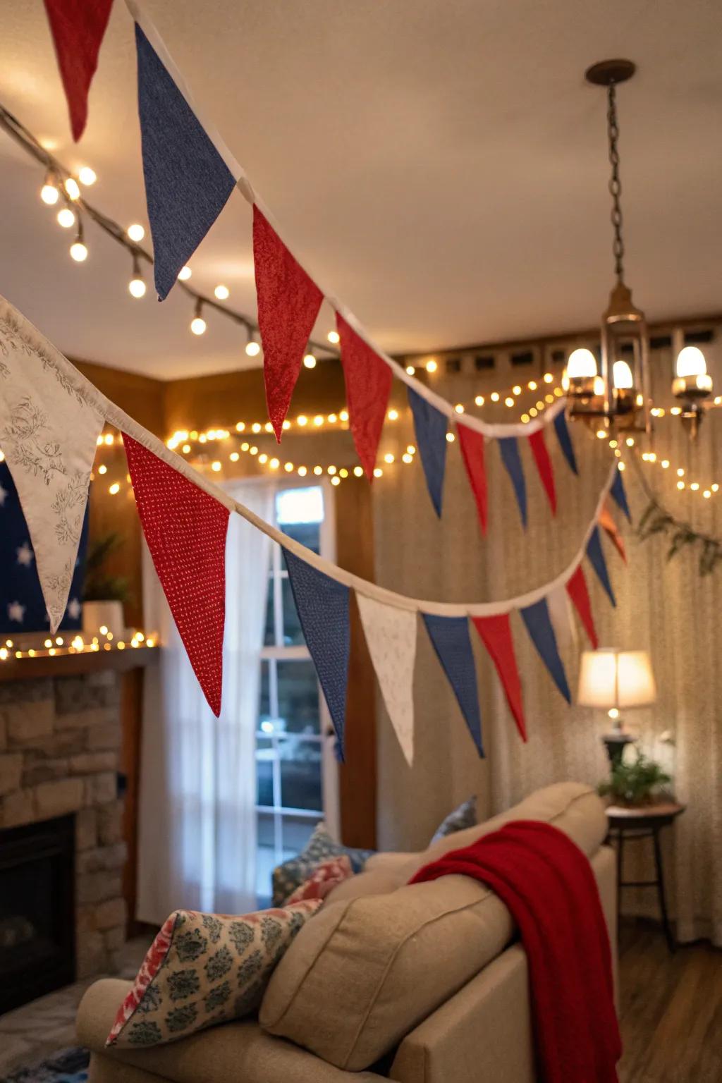 Custom-made flag banners provide a unique touch to the decoration.