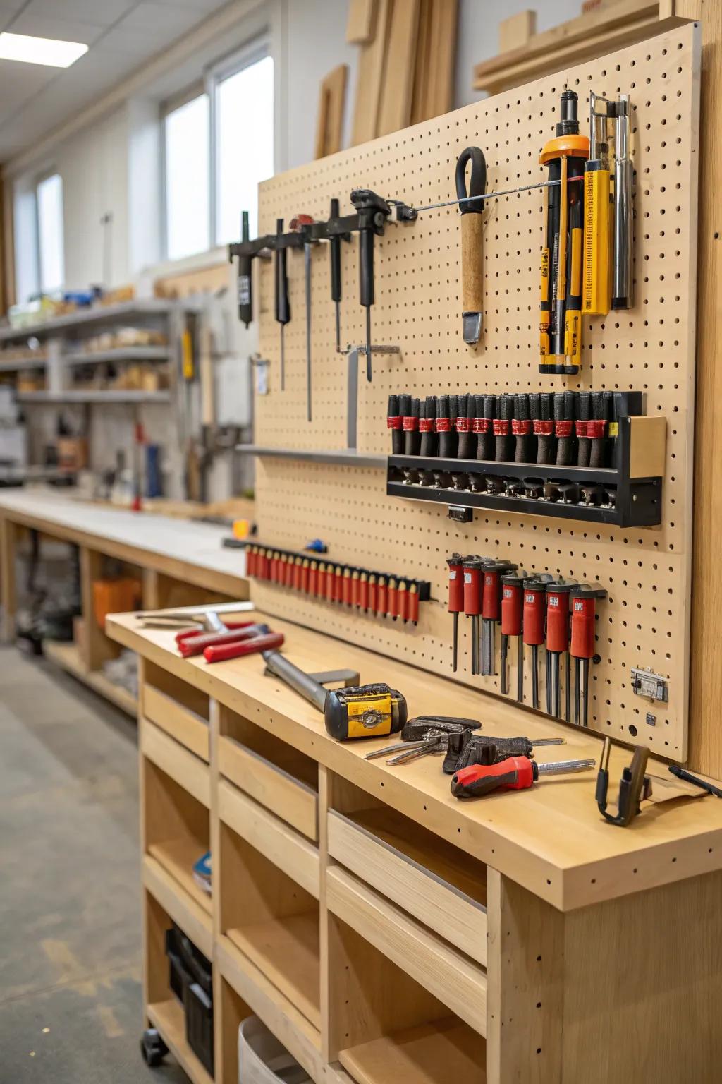 Pegboards offer an adaptable and versatile solution for clamp storage.