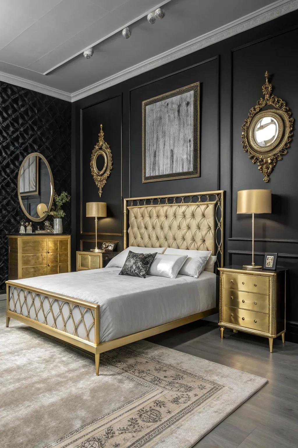 Metallic accents provide a hint of luxury to this monochromatic area.