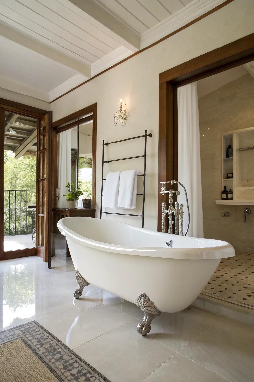 A simple sanctuary where minimalism accentuates the beauty of the pedestal tub.