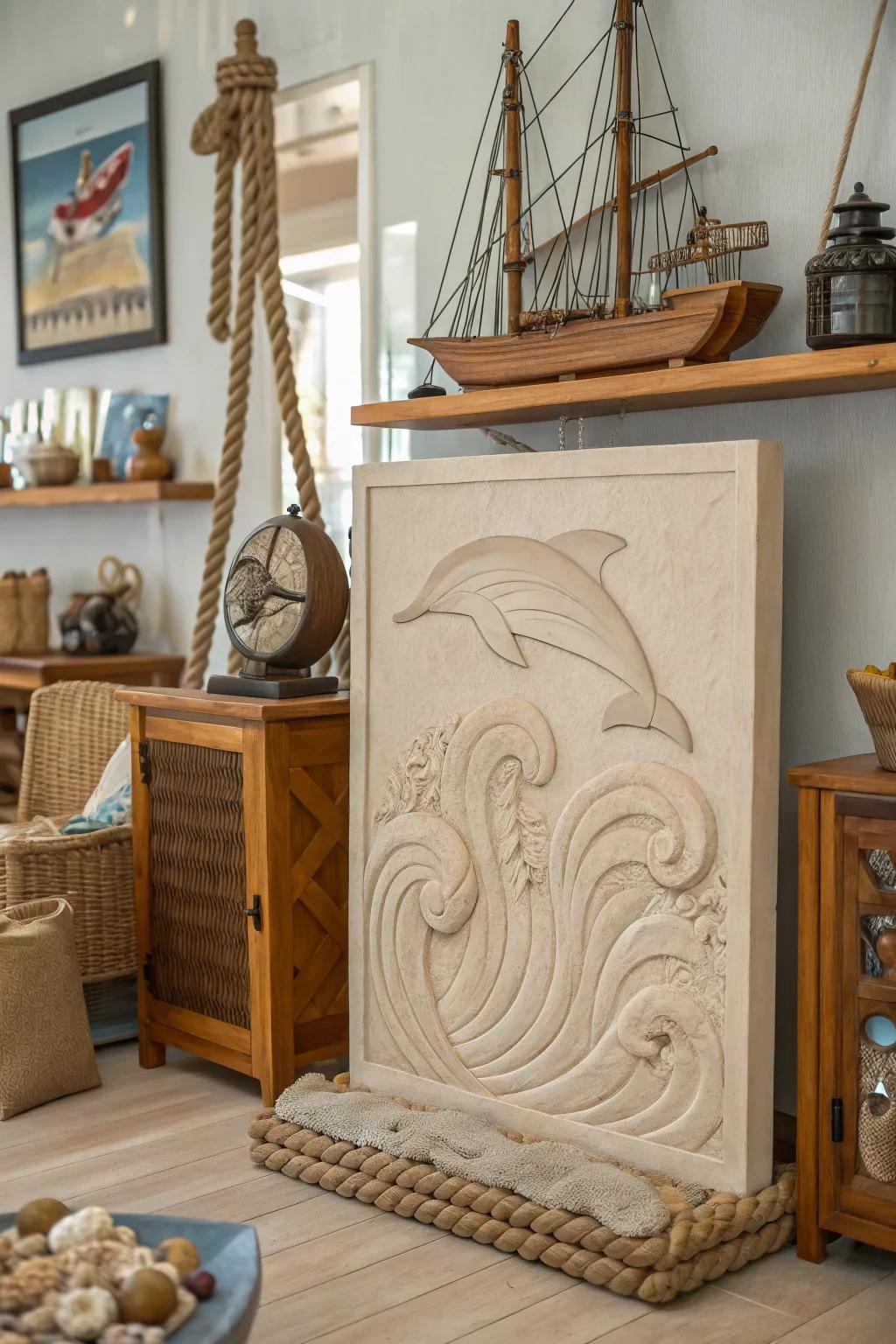 An oceanic clay relief sculpture, perfect for adding coastal vibes to your home.