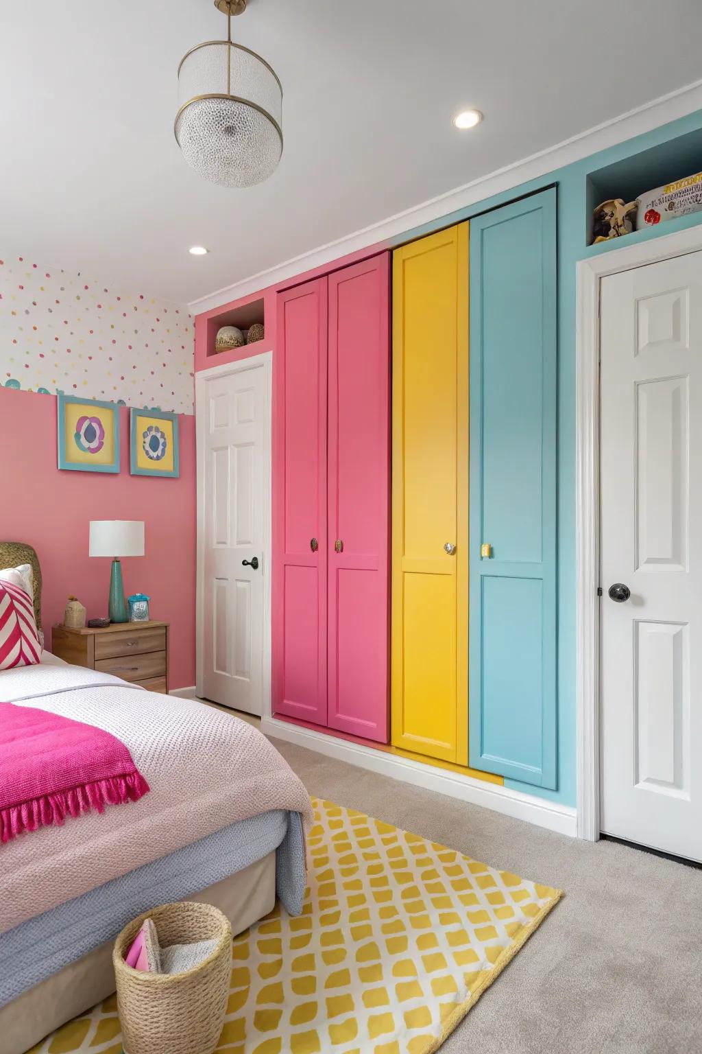 Bright colors can make closet doors stand out and catch the eye.