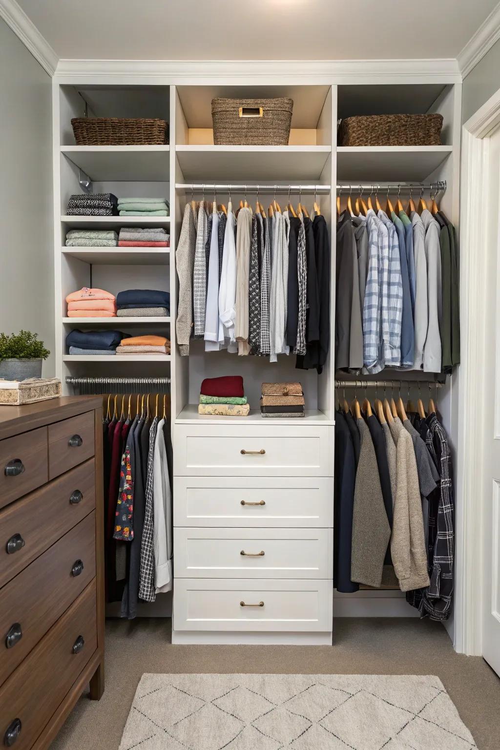 Using top-to-bottom area with boards over the clothes organizer.