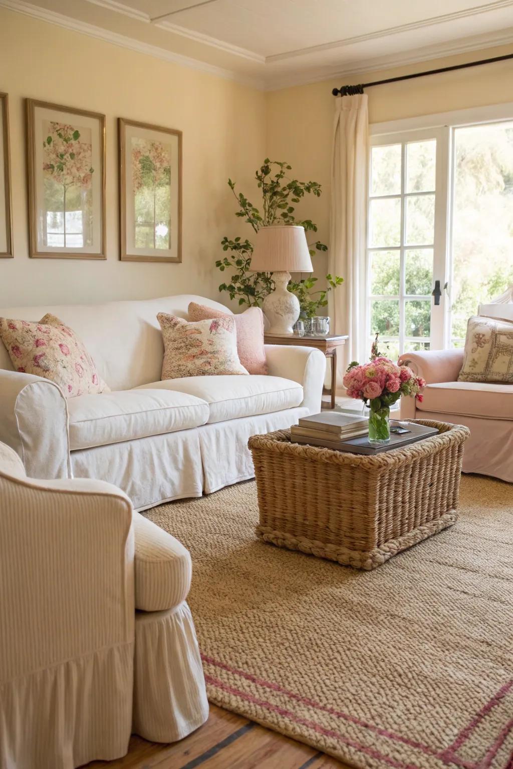 Natural textures bring warmth to a coastal space.